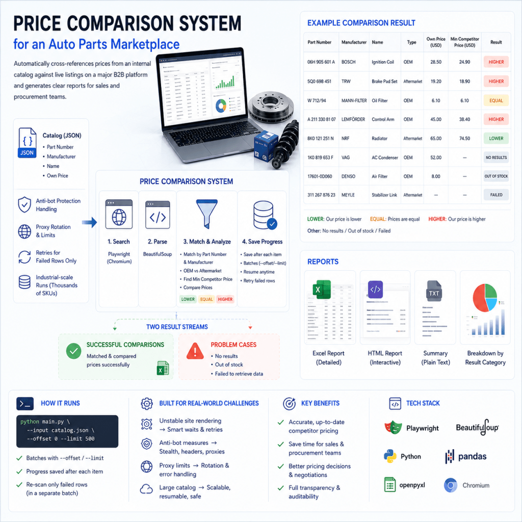 Price Comparison System for an Auto Parts Marketplace